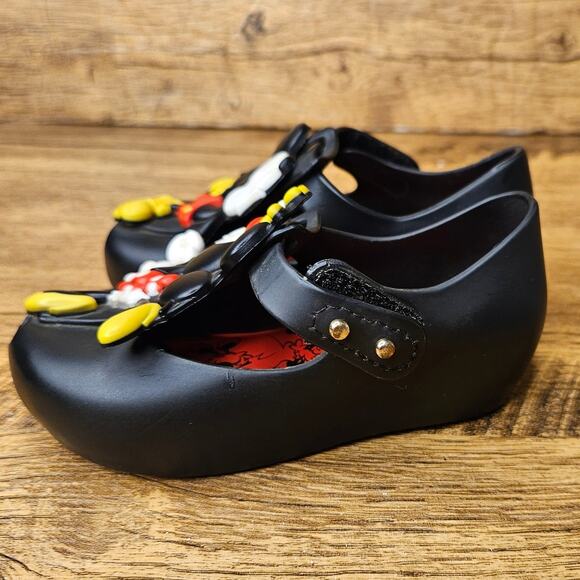 Mini Melissa Mickey Minnie Kissing Mary Jane Black Sandal shoes size 6 - Picture 10 of 11